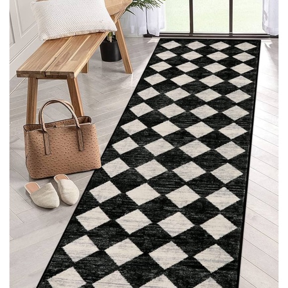 🆕 MC Style Rug Black & Ivory Check Checker Plaid 2’ x 8’ WASHABLE Long Runner - Picture 9 of 10